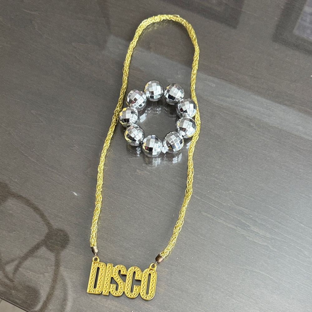 Gold Disco Necklace with Silver Beads